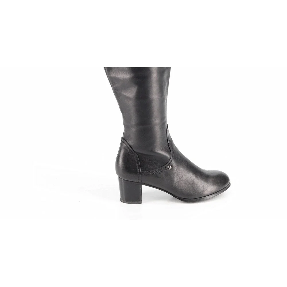 Black Leather Over The Knee Boots Lace Up Back Block Heel Tall Thigh High Boots